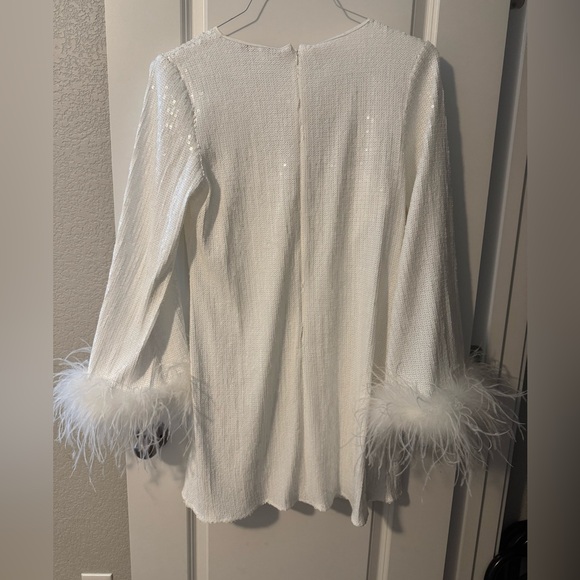 Anthropologie Hutch Alissa Faux Feather Long-Sleeve Sequin Mini Dress - Picture 5 of 9